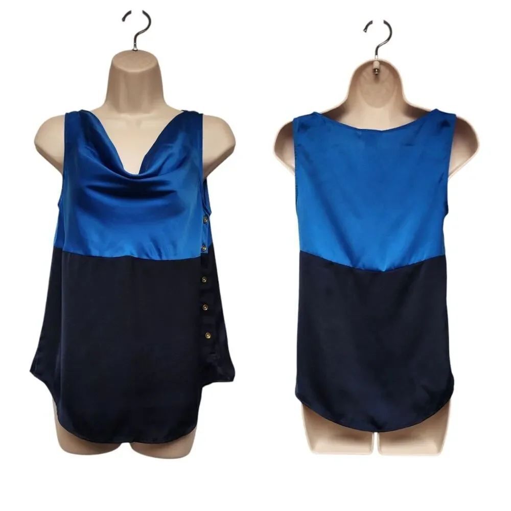 Ann Taylor Womans Blue And Black Sleeveless Scoop Neck Top Size 2P